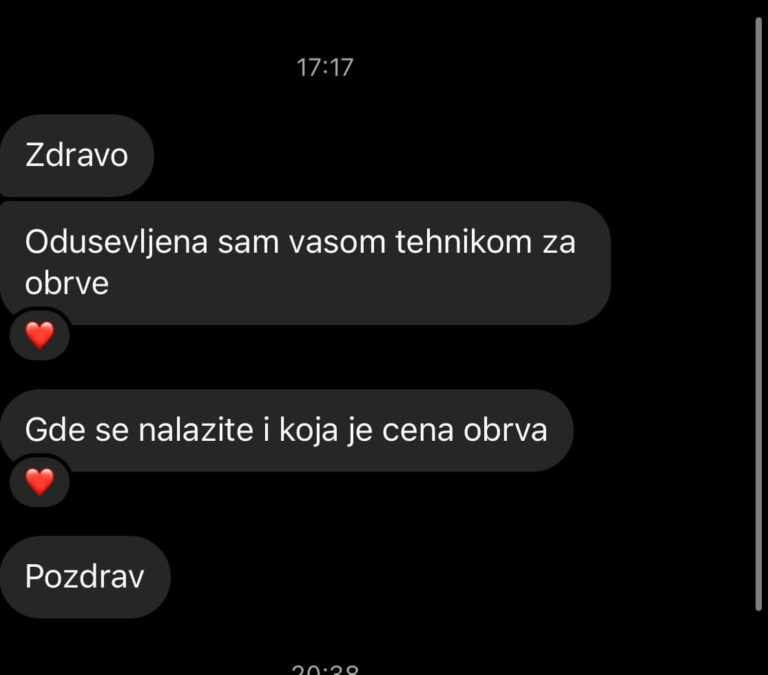 Poruka klijentkinje koja je oduševljena tehnikom i želi tretman.