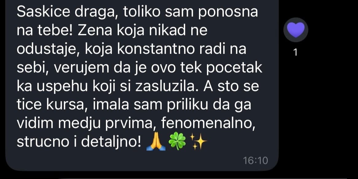 Utisak o iscrpno, stručno i detaljno objašnjenom kursu.
