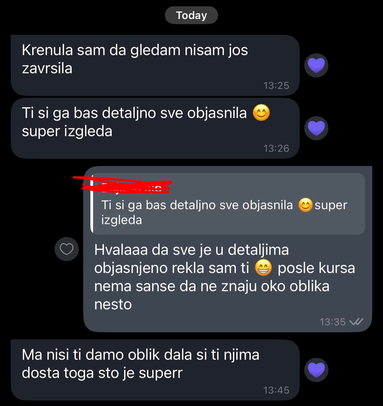 Poruke o detaljno objašnjenim lekcijama i novim stvarima naučenim na kursu.